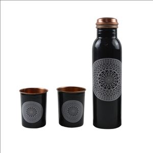 Custom Printed Enamel Designer <b>Copper</b> <b>Water</b> <b>Bottle</b> With 2 Tumbler Set India Pure <b>Copper</b> <b>Bottles</b> Unique <b>Copper</b> <b>Bottle</b> Drink - Product Image 2