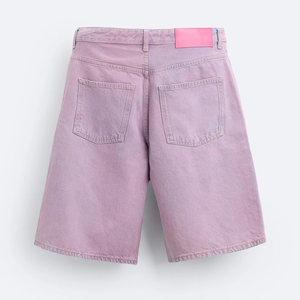 Shorts en jean tissé délavé à double genouillère pour homme, coupe droite vintage, orné de strass, taille mi-haute, décontracté, été, personnalisé par le fabricant - Product Image 5