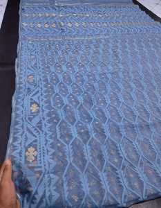 Nouvelle arrivée Deshi Dhakai Jamdani Sharee qualité d'exportation pour les femmes JAMDANI tissu bleu rouge vert doré bleu ciel du Bangladesh - Product Image 2