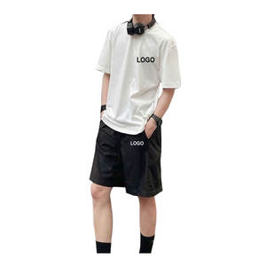 100% coton hommes décontracté court marque vêtements t-shirt et short motif solide deux pièces hommes T-Shirts Shorts OEM sur mesure - Product Image 3