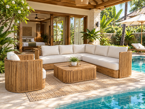 Conjunto de Sofás Modernos de Teca para Exteriores, Resistentes al Agua, para Patio, Jardín, Sala de Estar, Piscina - Product Image 1