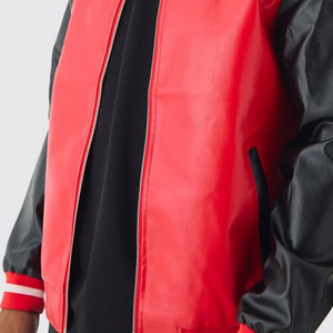 Custom Men's <b>Varsity</b> <b>Jacket</b> <b>Red</b> <b>Black</b> Hooded Winter Waterproof with Front Logo Zipper Closure Canvas Outerwear - Product Image 6