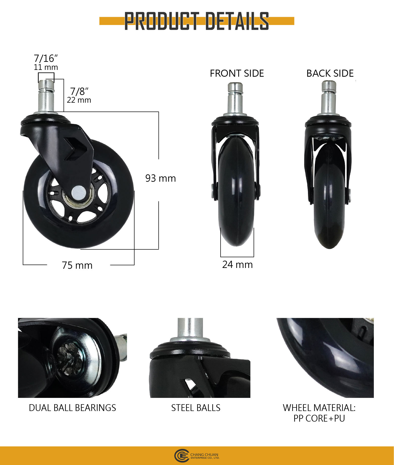 Gaming Chair Wheel 3 Inch Office Chair Caster With Clear Purple Green Orange Black Semi Transparent PU