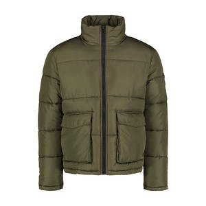 Veste matelassée d'hiver pour homme de qualité supérieure, grande taille, fermeture éclair, col montant, imperméable, avec capuche et poches avant avec logo - Product Image 1