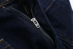 Pantalones vaqueros casuales de pierna recta de cintura media para mujer, bolsillo azul marino con cremallera de botón, pantalones vaqueros de lavado oscuro de colores a la moda - Product Image 6