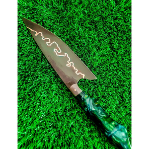 Couteau de chef en cuivre damas fait à la main, manche en bois, couteau de cuisine avec étui en cuir - Product Image 4