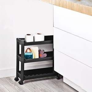 Carro de almacenamiento negro de 3 estantes con 4 ruedas Ahorro de espacio Estrecho Multipropósito Tamaño 46,5X14,5X48,3 cm - Product Image 3