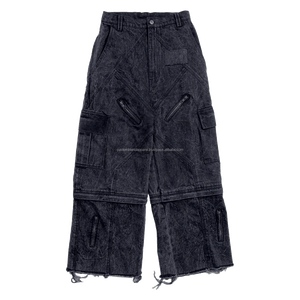 Personalizado bordado ácido lavado Denim pierna ancha pantalones versátiles 100% algodón desgastado estilo Casual al por mayor - Product Image 2