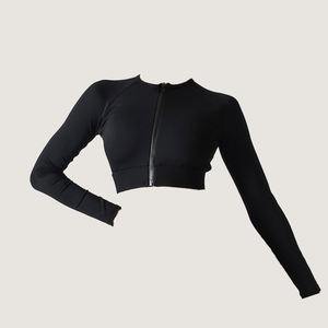 เสื้อครอปฟิตเนสแขนยาวมีซิปสำหรับเข้ายิมออกกำลังกายและเสื้อกล้ามสั้นโยคะลำลอง - Product Image 1