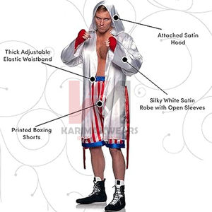 Disfraz de Boxeo con Bandera Americana de Satén para Adultos, Bata, Guantes de Boxeo, Pantalones Cortos de Campeón, Atuendo Patriótico para Halloween - Product Image 4