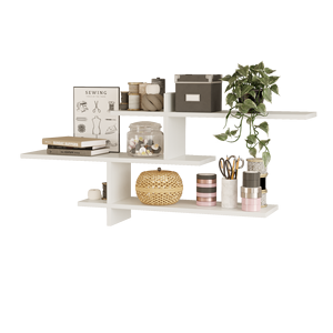 Étagère murale moderne modulaire contemporaine de Gênes blanche en bambou élégant et robuste pour le salon de la campagne européenne livraison gratuite - Product Image 1