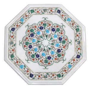 Pierres précieuses semi-précieuses incrustées de marbre faites à la main Pietra Dura Craft Work Lapis Lazuli Table Top pour application hôtelière - Product Image 6