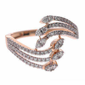 แหวนเพชรสีทอง14K ร่วมสมัยหรูหราสง่างามทุกวันด้วยเพชรธรรมชาติที่มีหลายสายโค้งลายใบไม้ - Product Image 2