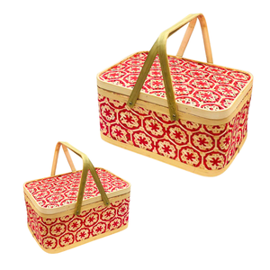 ตะกร้าเก็บของทรงสี่เหลี่ยมผืนผ้าสไตล์วินเทจ ทำจากไม้ไผ่ ลายดอกไม้ สำหรับจัดเก็บและตกแต่ง - Product Image 1