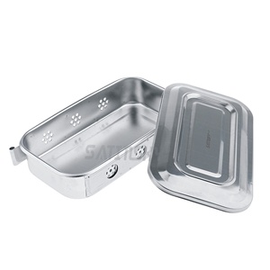 Caja de instrumentos de acero inoxidable con tapa Organizador de bandeja para almacenamiento y esterilización Suministros de instrumentos de laboratorio quirúrgico - Product Image 3