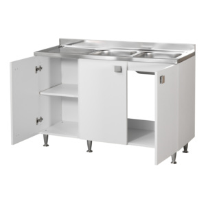 Mobile da Cucina Moderno con Lavello in Acciaio Inox, Piano in Marmo, Ante in Vetro 120x50x87 cm - Product Image 3