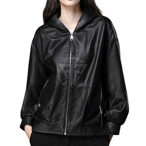 Sweat à capuche en cuir classique décontracté pour femme, construction durable, design moderne et élégant, prêt pour l'hiver, coupe-vent respirant - Product Image 4