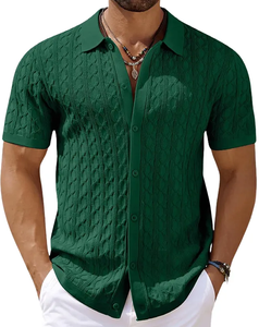 Camisa de Verano de Alta Calidad para Hombre, Tejida en Lona, Casual, de Color Sólido, de Secado Rápido, con Botones, Transpirable, de Manga Corta - Product Image 4