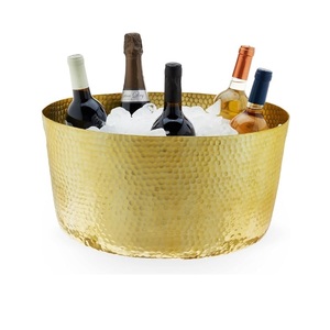 Cuve à boissons en acier inoxydable finie martelée peinte en rose avec poignée pour le stockage de glace Cuve à boissons décorative pour jardin domestique - Product Image 2
