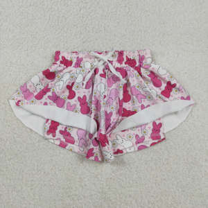 Shorts de sport pour petites filles RTS, imprimé lapin de Pâques, fleurs, doublure, décontractés, yoga, tennis, vêtements pour enfants - Product Image 2