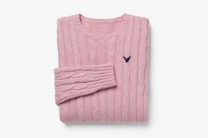 Pink Jacquard <b>Cable</b> <b>Knit</b> Breathable Pullover <b>Sweater</b> Women Crew Neck Full Sleeve Embroidery Logo Front 100% Acrylic Autumn - Product Image 5