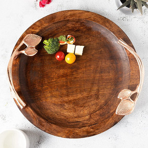 Plateau en bois d'acacia de qualité supérieure Vaisselle à cinq colonnes naturelle de qualité supérieure, idéale pour les fruits, les boissons, les aliments, utilisation sur un seul plateau - Product Image 3