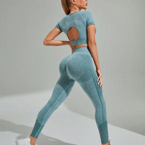 ชุดเสื้อยืดและเลกกิ้งออกกำลังกายสำหรับผู้หญิงเสื้อผ้าสำหรับยิมผ้ายืดระบายอากาศได้สั่งทำฉลากส่วนตัว - Product Image 3