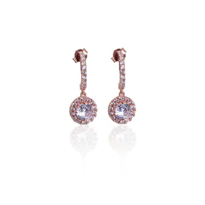 <b>Rose</b> Gold Plated Halo Drop Earrings with Crystal Rhinestones for Women Romantic Wedding Jewelry - Product Image 4