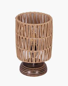 Lampe de table bohème en corde tressée naturelle avec base ronde en bois, décoration pour la maison et le bureau - Product Image 4