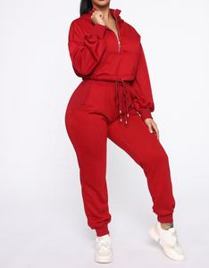 Motif solide pour femmes 2 pièces antistatique Polyester/coton coupe ample haut court et pantalon Joggers ensemble automne survêtement - Product Image 3