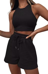 Ensemble de sport pour femme : soutien-gorge de yoga et short, ensemble d'été uni, débardeur court sans manches en maille, ensemble deux pièces 2026, sexy, floral, pour club - Product Image 3