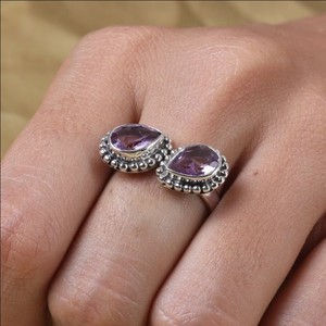 Anillo DE BODA fino de Plata de Ley 925 de alta calidad, amatista brillante Natural, corte de pera, 7X9MM, piedras preciosas, fiestas clásicas - Product Image 3