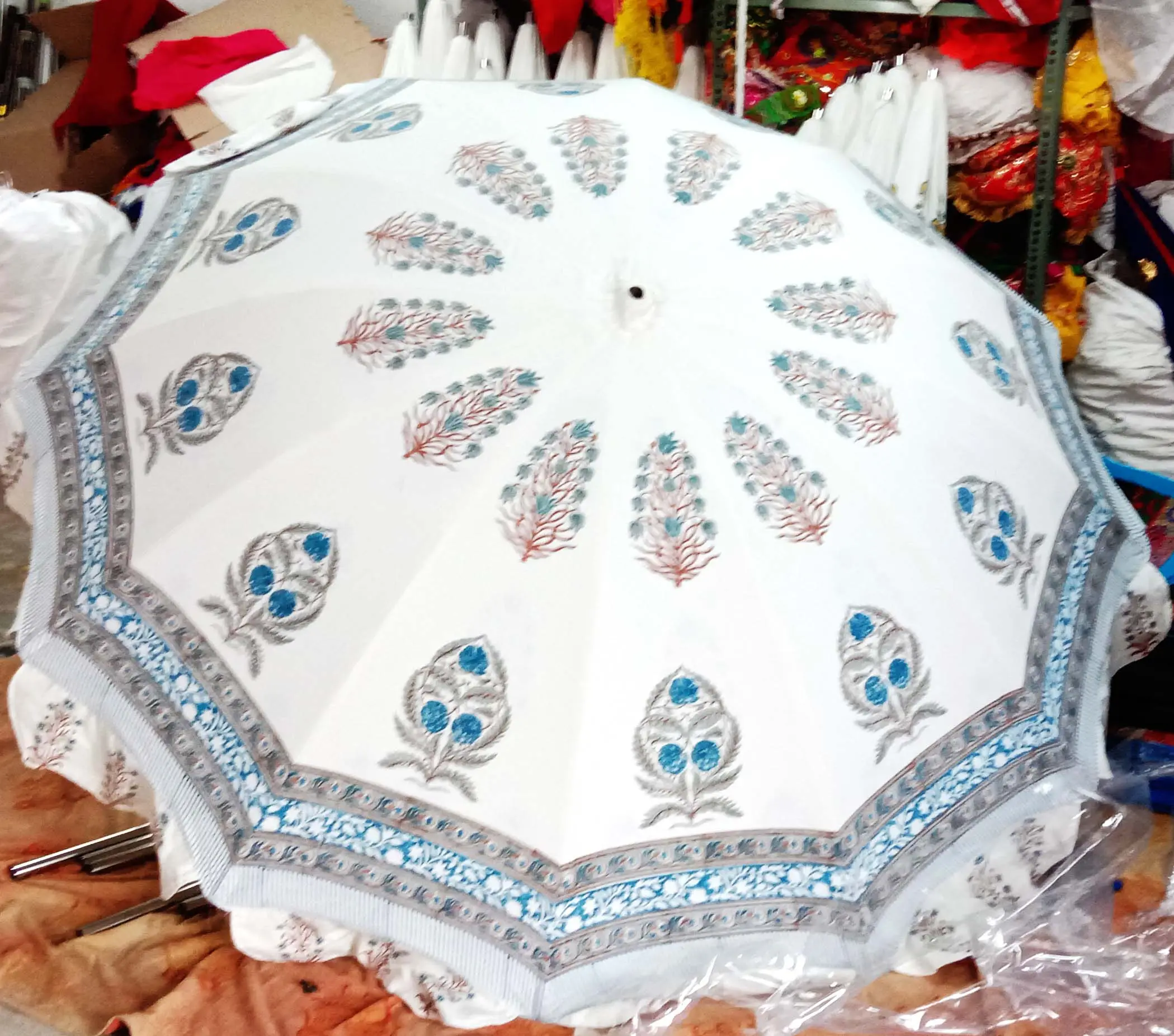 Antike Garten-Schirm-Artikel Blumendesign Handblockdruck, Hochzeits-Sonnenstrahlschirm, indischer bohemianischer Strand-Schirm