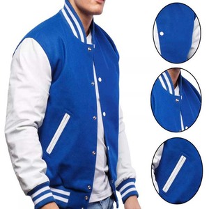 Unisex High Quality Blue Wool <b>White</b> Leather Sleeve Varsity <b>Jacket</b> New Condition Stand Collar with Chenille Embroidery <b>Men</b> <b>Jacket</b> - Product Image 3