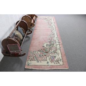 Tapis turc vintage 3x10,3 pieds (92x313 cm), tapis persan en laine rose - Product Image 1