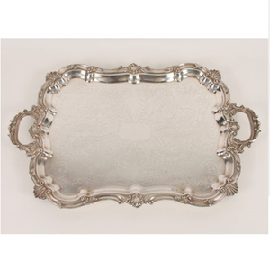 Bandeja de servicio de metal plateado vintage clásica Ideal para servir comida y bebida en eventos y fiestas en casa - Product Image 5