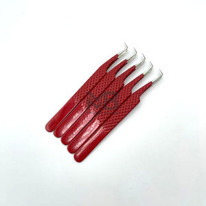 Pince à cils enduite de couleur rouge en acier inoxydable japonais vente en gros pince à épiler à extension de cils avec prise en diamant à 90 degrés pointe argentée - Product Image 4
