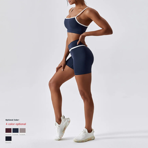 Conjuntos de dos piezas personalizados de cintura alta para gimnasio OEM al por mayor para mujeres pantalones cortos transpirables de entrenamiento de yoga conjuntos de Yoga de cintura elástica - Product Image 4