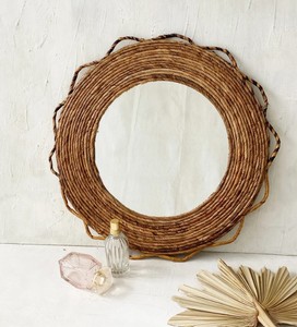 Espejo de plátano, espejo natural redondo, vintage, adornos de pared de espejo, espejo de mimbre - Product Image 1