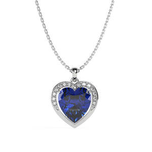 Pendentif Cœur Bleu Royal en Argent Sterling 925 pour Femme CLARA, Plaqué Rhodium, Sertissage Bezel avec Zircon Cubique Suisse, Cadeau pour Filles - Product Image 1