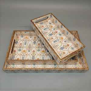 ถาดไม้พิมพ์ลาย Meena ทนทาน เป็นมิตรกับสิ่งแวดล้อม งานฝีมือลาย Meenakari สำหรับตกแต่งบ้าน ใช้กับเครื่องล้างจานได้ - Product Image 2