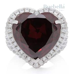 Diamante brillante de rubí de color vino y diamante de moissanita con anillo afilado de corazón de oro plateado para mujer - Product Image 3