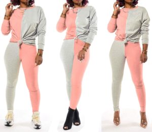 Vente chaude femmes 2 pièces tenues couleur bloc à manches longues sweat et pantalons longs survêtement Jogging costumes survêtement - Product Image 1