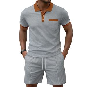 2025 été nouveaux hommes à manches courtes POLO T-Shirt Shorts poche gaufrée couleur correspondant respirant et grande taille deux ensembles - Product Image 6