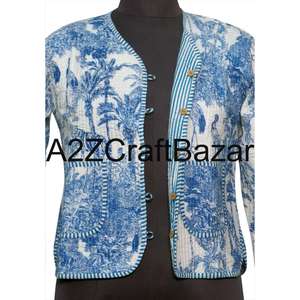 Veste ethnique indienne faite à la main, 100% coton biologique tissé, réversible, courte, florale, respirante, pour femmes, hiver, automne, printemps, été - Product Image 4