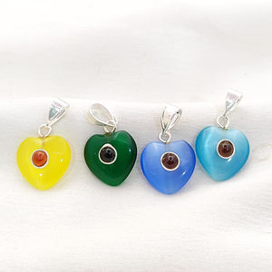 Pendentif œil de chat bleu ciel Monalisa 14 mm en forme de cœur bombé plaqué or argent sterling 925 Pendentif à boucle fait à la main Charme œil de chat - Product Image 3