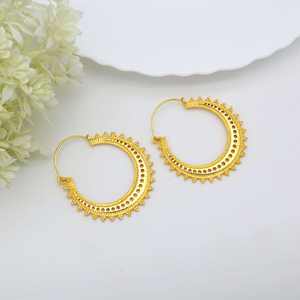 ต่างหูห่วงชนเผ่าอินเดียเครื่องประดับทองเหลืองทําด้วยมือแบบดั้งเดิมโบราณดูสไตล์วินเทจโบฮีเมียนโมเดิร์นเทศกาลของขวัญ - Product Image 4