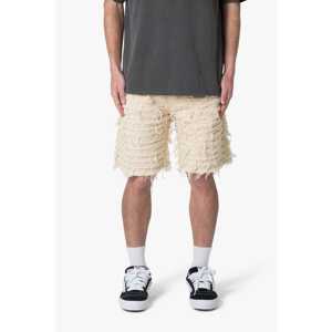 กางเกงยีนส์ขาสั้นสีกากี ALLOVER FRAYED DENIM - Product Image 5