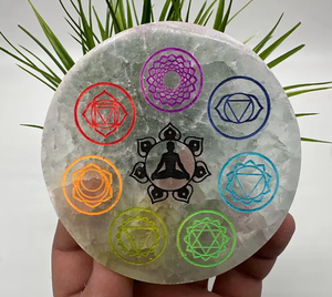 Shri Rudrama 7 Chakra Selenite Palm Stone - Product Image 2