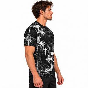 <b>Men's</b> Gothic <b>Skull</b> Print T-<b>Shirt</b> Black Short Sleeve O-Neck Sublimation Transfer Polyester Jersey - Product Image 3